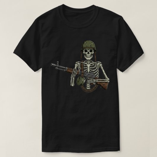 Militärskelett mit einer Waffe T-Shirt (Design vorne)