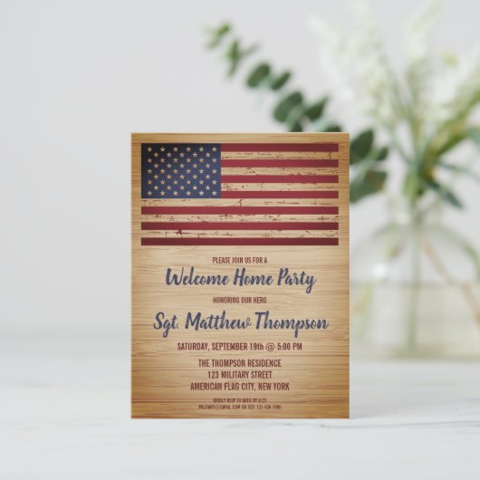 Militärsoldat Homecoming Patriotic America Flag Ankündigungspostkarte (Stehend Vorderseite)