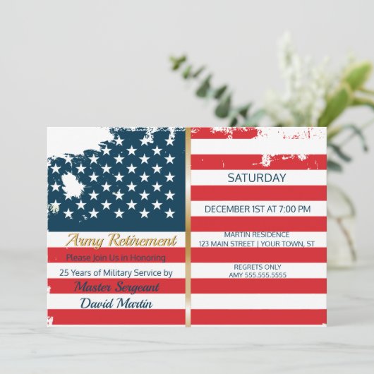 Militärsoldat-Ruhestands-Party-Flaggen-Einladung Einladung (Stehend Vorderseite)