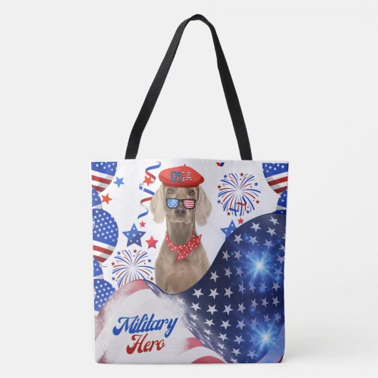 Militärüferin Weimaraner Tote Tag Tasche (Vorderseite)
