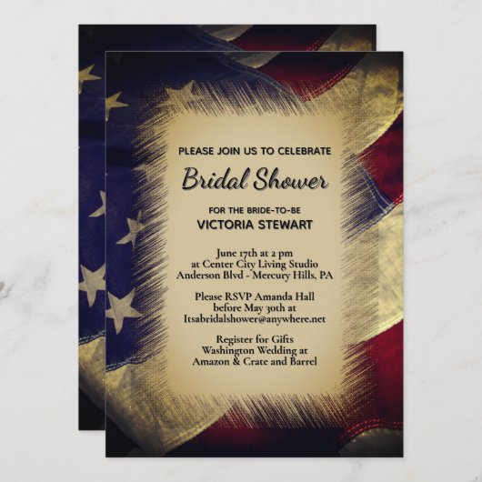 Military American Flag Bridal Shower Invitation Einladung (Vorne/Hinten)