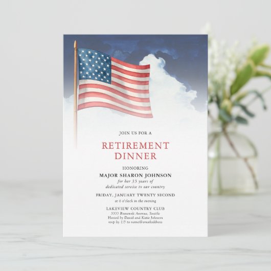 Military American Flag Retirement Einladung (Stehend Vorderseite)