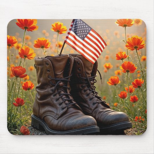 Military Boots With Flag and Poppies Mousepad (Vorne)
