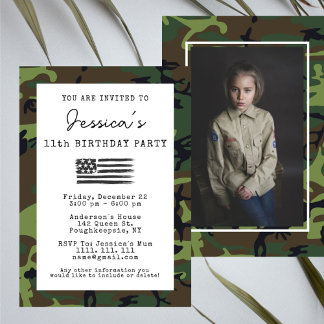 Military Camouflage USA Flag Foto Birthday Einladung