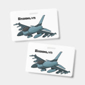 Military Fighter Jet Plane Cartoon Ausweis (Vorder- & Rückseite)