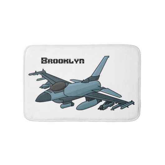 Military Fighter Jet Plane Cartoon Badematte (Vorderseite)