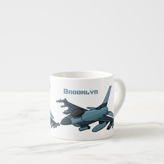 Military Fighter Jet Plane Cartoon Espressotasse (Vorderseite Rechts)