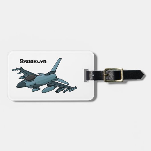 Military Fighter Jet Plane Cartoon Gepäckanhänger (Vorderseite horizontal)