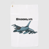 Military Fighter Jet Plane Cartoon Golfhandtuch (Vorderseite)