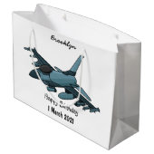 Military Fighter Jet Plane Cartoon Große Geschenktüte (Rückseite Schrägansicht)