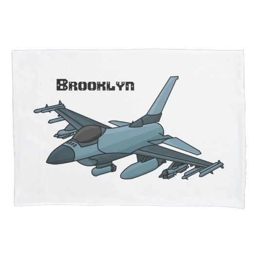 Military Fighter Jet Plane Cartoon Kissenbezug (Vorderseite)