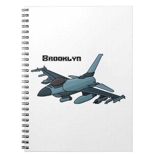 Military Fighter Jet Plane Cartoon Notizblock (Vorderseite)
