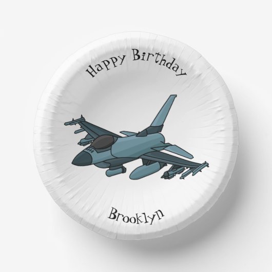 Military Fighter Jet Plane Cartoon Pappteller (Vorderseite)