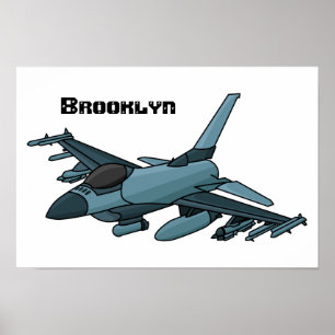 Military Fighter Jet Plane Cartoon Poster