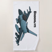 Military Fighter Jet Plane Cartoon Strandtuch (Vorderseite)