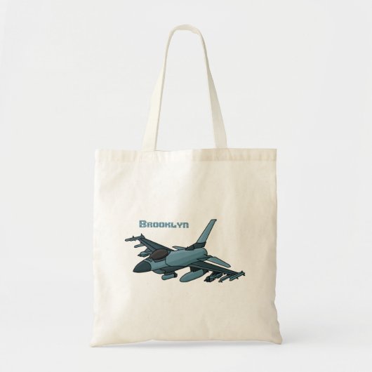 Military Fighter Jet Plane Cartoon Tragetasche (Vorne)
