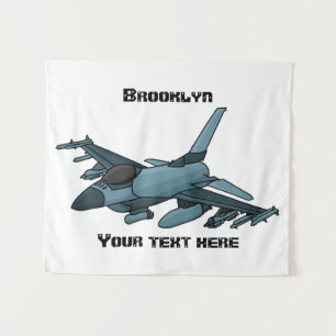 Military Fighter Jet Plane Cartoon Wandteppich