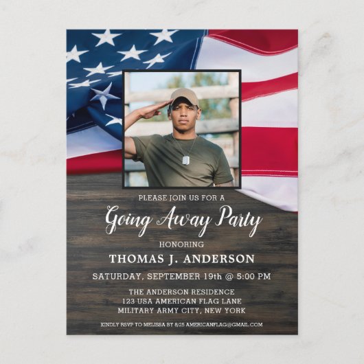 Military Goway Party Patriotic USA Flag Foto Einladungspostkarte (Vorderseite)