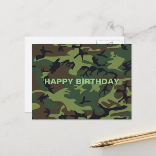 Military Green Camouflage Happy Birthday Postkarte (Vorderseite/Rückseite Beispiel)
