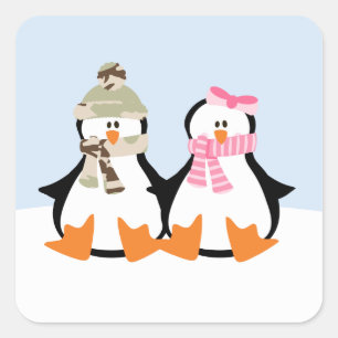 Military Penguin Couple Quadratischer Aufkleber