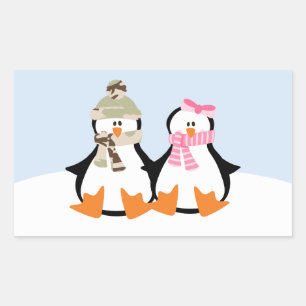 Military Penguin Couple Rechteckiger Aufkleber