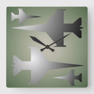 Military Planes Wall Clock Quadratische Wanduhr