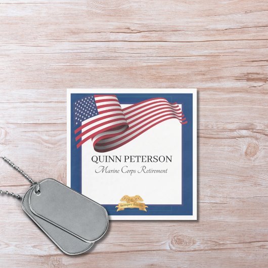 Military Retirement Flag Gold Crest Elegant Serviette