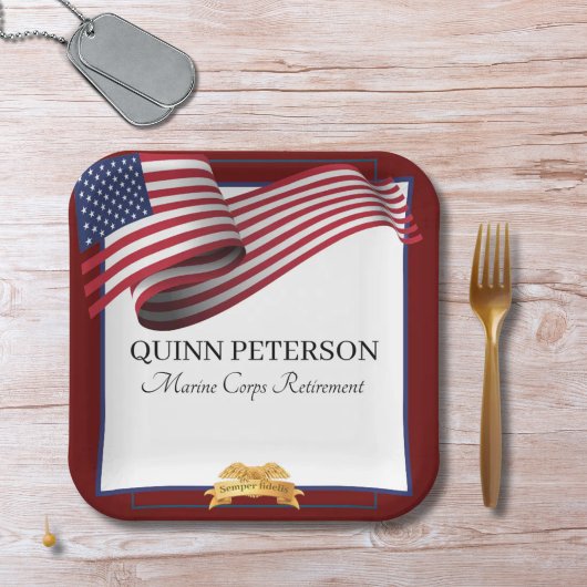 Military Retirement Flag Gold Crest Pappteller