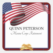 Military Retirement Flag Gold Crest Quadratischer Aufkleber (Vorderseite)