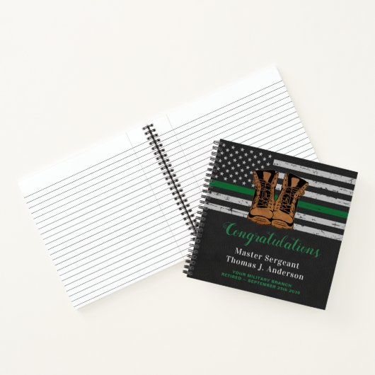 Military Retirement Guest Green Thin Line Leather Notizblock (Innenseite)