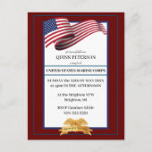 Military Retirement Invitation Flag Gold Crest Postkarte (Vorderseite)