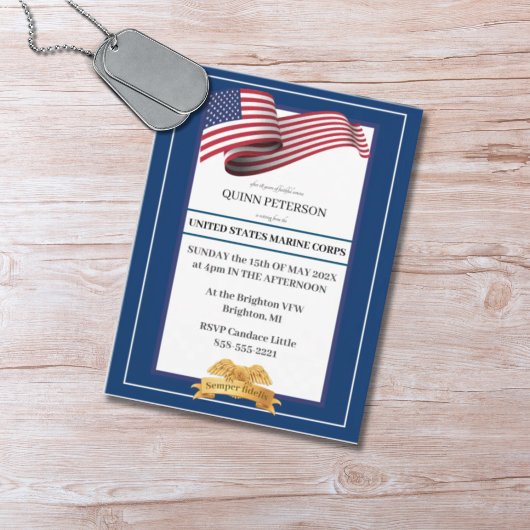Military Retirement Invitation Flag Gold Crest Postkarte