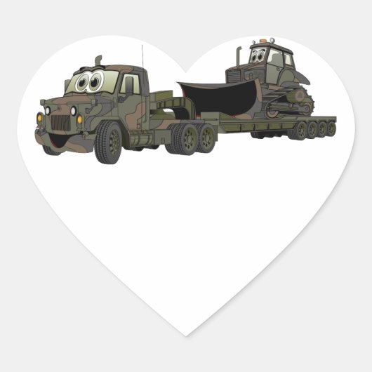 Military Semi Bulldozer Flatbed Cartoon Herz-Aufkleber (Vorderseite)
