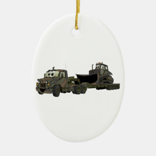 Military Semi Bulldozer Flatbed Cartoon Keramikornament