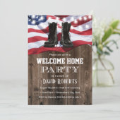 Military Solider Homecoming Party Rustic USA Flag Einladung (Stehend Vorderseite)