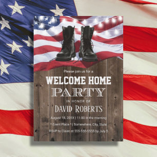 Military Solider Homecoming Party Rustic USA Flag Einladung