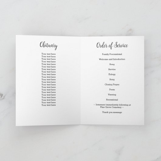 Military USA Flag Celebration of Life Funeral Programm (Innenseite)