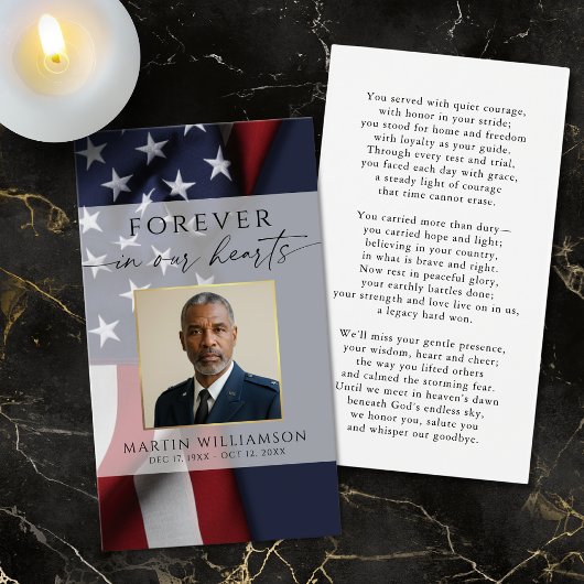 Military USA Flag Photo Memorial Prayer Card