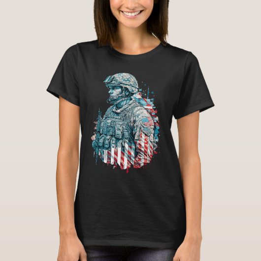 Military Veteran Patriotic American Flag  6 T-Shirt (Vorderseite)