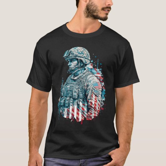 Military Veteran Patriotic American Flag 6 T-Shirt (Vorderseite)