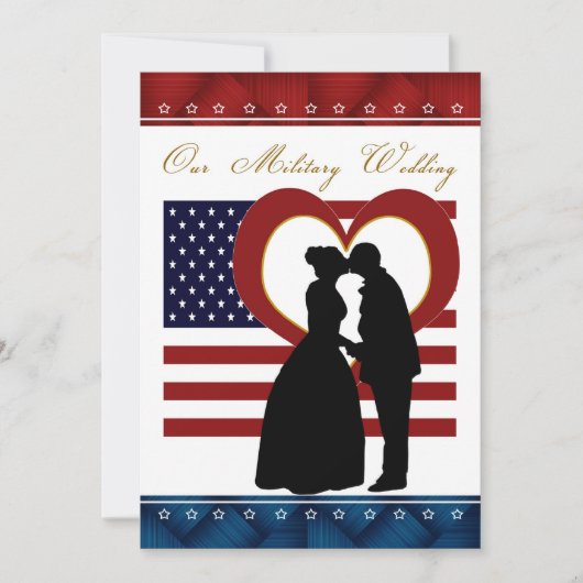 Military Wedding Invitation Silhouette Flag Heart Einladung (Vorderseite)