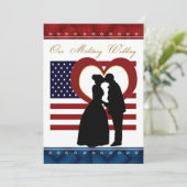 Military Wedding Invitation Silhouette Flag Heart Einladung (Stehend Vorderseite)