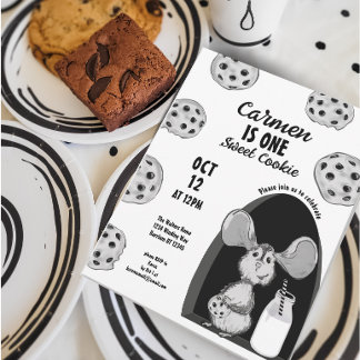 Milk and Cookies Mouse Sweet First Birthday Einladung