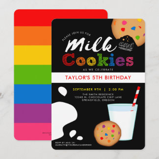 Milk-and-Cookies-Regenbogen-Geburtstags-Einladung Einladung