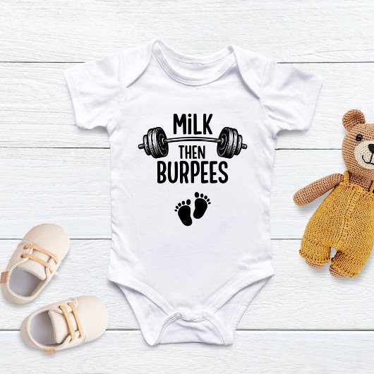 Milk then Burpees, Funny Baby, CrossFit Baby Baby Strampler