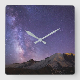 Milky Way & Mt. Rainier Washingtoner Staat Quadratische Wanduhr