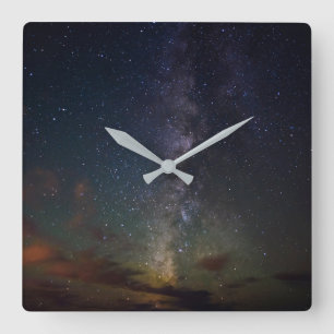 Milky Way Stars at Night Quadratische Wanduhr