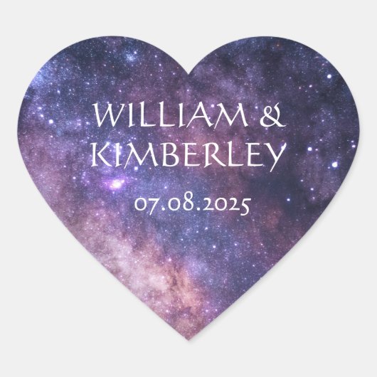 Milky Way Stars Sky Galaxy Elegante Hochzeit Herz-Aufkleber (Vorderseite)