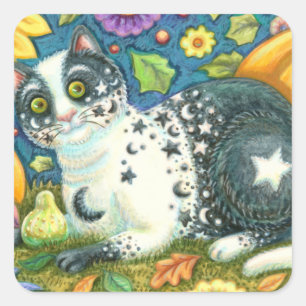 MILKYWAY, EINE MYSTISCHE HALLOWEEN KATZE, MON & ST QUADRATISCHER AUFKLEBER