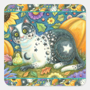MILKYWAY, EINE MYSTISCHE HALLOWEEN KATZE, MON & ST QUADRATISCHER AUFKLEBER